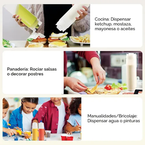 Miniatura 5 de Restaurantware Botella de presión invertida de plástico de 16oz. FIFO con tapas de recarga y dispensación - Primero en entrar, primero en salir
