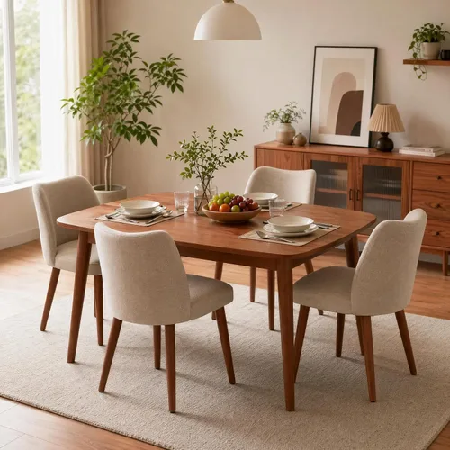 Miniatura 15 de GarveeHome Juego de 4 sillas de comedor de cuero tapizadas de poliuretano con patas de madera, respaldo de ala, sillas de cocina de madera