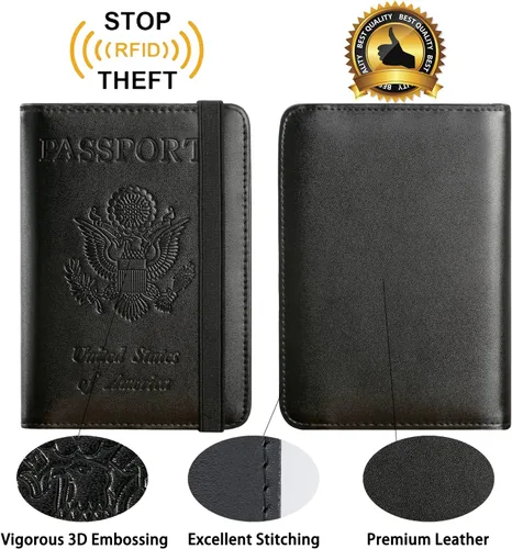 Miniatura 4 de Funda para pasaporte, cartera, artículos esenciales de viaje, con bloqueo RFID, funda de piel para tarjetas de viaje internacionales, accesorios