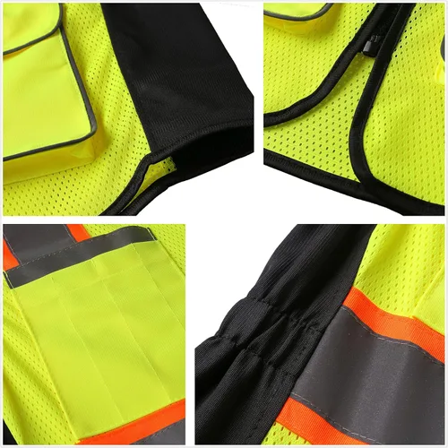 Miniatura 7 de Chaleco de seguridad para mujeres, chaleco de trabajo reflectante de alta visibilidad con 9 bolsillos múltiples y cremallera Amarillo