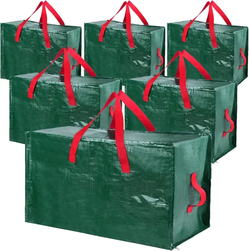 Shappy 6 bolsas de almacenamiento de Navidad resistentes extra grandes para decoración de Navidad, bolsas de almacenamiento (verde, 65 x 30