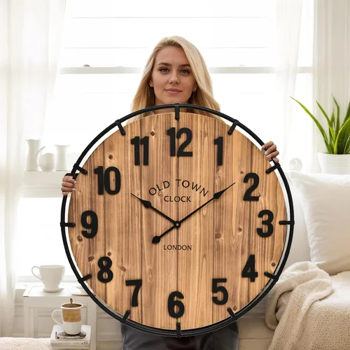 Miniatura 9 de Reloj de pared rústico de 20 pulgadas con borde de metal y números grandes, funciona con pilas silenciosas para oficina, cocina, dormitorio y sala