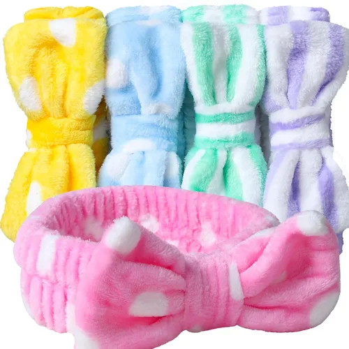 Teenitor 5 diademas de maquillaje con lazo extraíble, diadema de spa para lavar la cara para adolescentes y mujeres, cesta de regalo para
