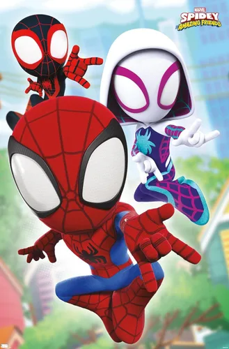 Miniatura 8 de Trends International Marvel Spidey and His Amazing Friends - Póster de pared Webs, 14.72 x 22.37 pulgadas, versión enmarcada de madera de granero