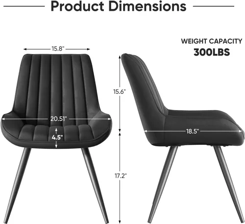 Miniatura 2 de Nalupatio Juego de 2 sillas de comedor modernas, cómodas sillas de comedor con cojines gruesos, sillas laterales tapizadas de tela con patas de Negro