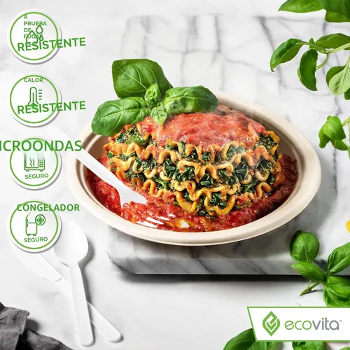 Miniatura 5 de Ecovita Platos de papel 100 % compostables [9 pulgadas] – 150 platos desechables ecológicos, resistentes, libres de árboles, líquidos y resistentes
