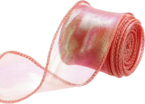 Miniatura 50 de MECCANIXITY - Cinta de organza con cable de 1 1/2" de ancho, brillante, transparente, con brillo irisado en tonos pastel, cinta de gasa para Beige
