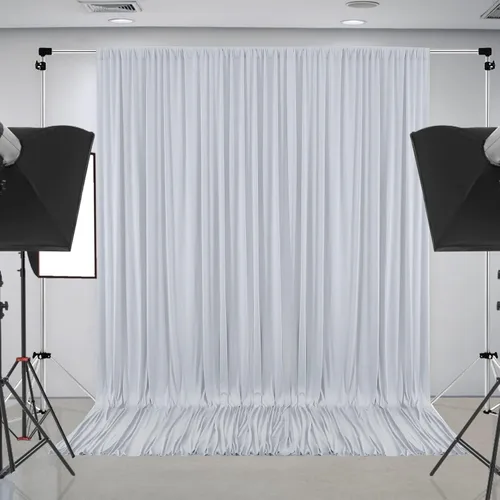Miniatura 121 de Cortinas de telón de fondo blanco de 30 pies x 8 pies para fiestas de boda, 6 paneles de 5 pies x 8 pies, cortinas de fotografía de poliéster sin