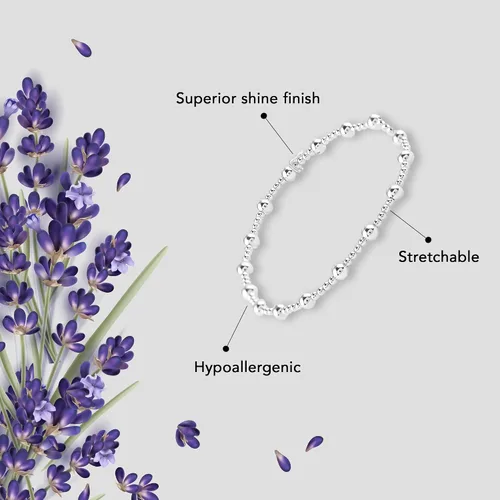 Miniatura 5 de Compra pulseras de plata de ley 925 LC para mujer, pulseras elásticas de plata de ley con cuentas de estación de bolas, joyería elástica