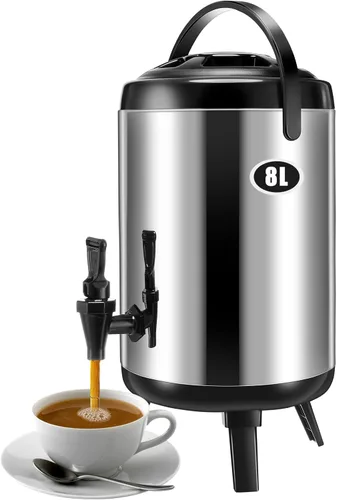 Mifoci Dispensador de bebidas aislado de acero inoxidable, dispensador de bebidas de agua caliente, urnas de café, soporte para bebidas frías y