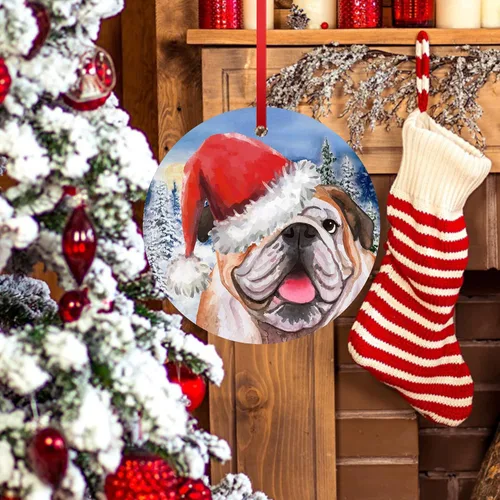 Miniatura 5 de Adorno de Bulldog Inglés para la Primera Navidad 2023, adorno para árbol de Navidad, decoración de árbol de Navidad de Papá Noel, adorno colgante
