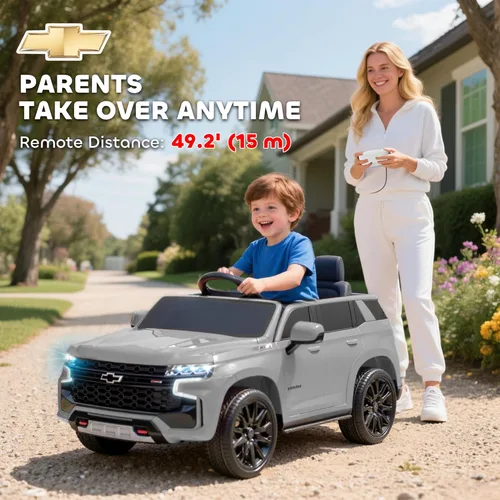 Miniatura 4 de Aosom Chevrolet Tahoe Ride On Car con licencia de 12 V 7 AH batería de juguete con control remoto parental, luces LED, música, suspensión de 4 Gris