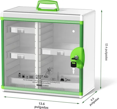 Miniatura 2 de Glosen Botiquín con cerradura con 5 bandejas extraíbles, montado en la pared y portátil, organizador de botiquín con cerradura de llave para el Verde