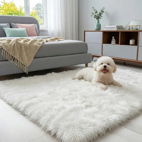 Miniatura 11 de Alfombra mullida de 5 x 8 pies, apta para mascotas, de fácil cuidado, ultra suave, con respaldo antideslizante, moderna alfombra de felpa mullida