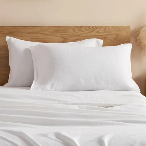 Miniatura 10 de DAPU - Fundas de almohada de lino puro (1 par), tejido de lino natural francés 100% (Queen, blanco)