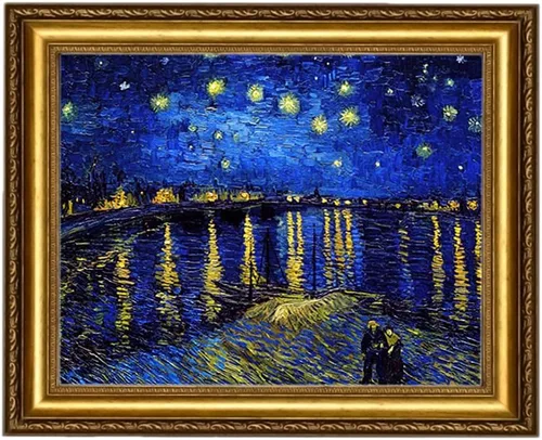 ELITEART -Noche estrellada sobre el ródano por Vincent Van Gogh Giclée Art Canvas Prints- Tamaño del marco: 28 x 35 pulgadas