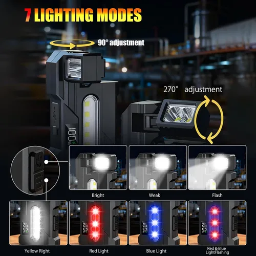 Miniatura 2 de Linterna EDC recargable, llavero magnético de rotación de 270°, mini linternas planas portátiles de 400 lúmenes, IP65 impermeable llavero