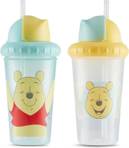 Miniatura 9 de Disney Vasos para sorber para niños y niñas Paquete de dos vasos para sorber de 10 onzas con popote y tapa, botella de agua de viaje azul duradera