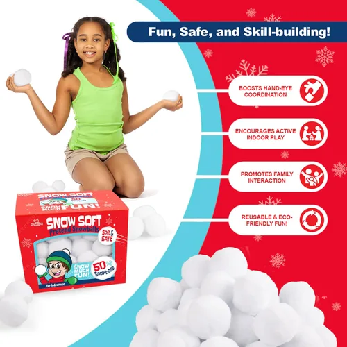 Miniatura 6 de Narwhal Novelties Paquete de 50 bolas de nieve falsas divertidas para niños de 2 pulgadas, bolas de nieve artificiales a granel para interiores