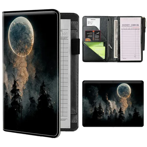 Miniatura 32 de Libros de mesero para camarera con bolsillo con cremallera, lindo esqueleto de baile, almohadillas de cuero para servidor, organizador de meseros