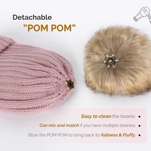 Miniatura 3 de FURTALK - Gorro de punto para el invierno con pompón de piel sintética, cálido, para mujeres