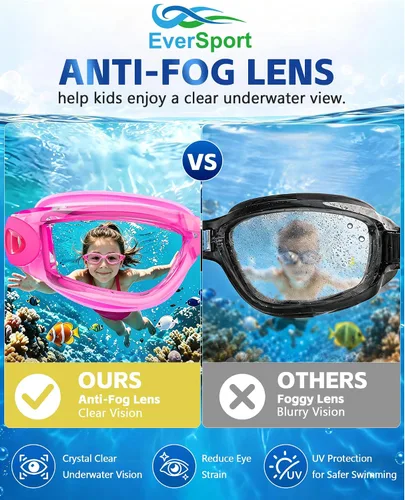 Miniatura 4 de EverSport Gafas de natación para niños, paquete de 2 gafas de natación para niños y adolescentes, gafas de natación antivaho anti-UV para jóvenes