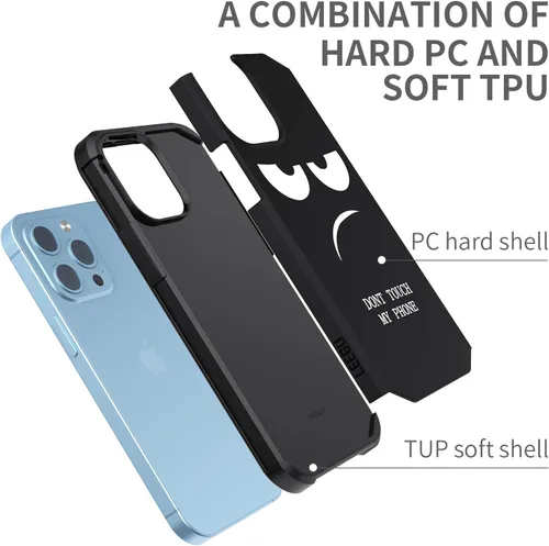 Miniatura 5 de Funda para iPhone 13 Pro, bonita funda [Don't Touch My Phone] a prueba de golpes de doble capa resistente de silicona protectora de plástico