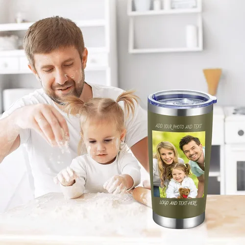 Miniatura 3 de Vaso de café personalizado de acero inoxidable, botella de agua personalizada de 20 onzas, vasos aislados con tapas y pajitas, imagen de logotipo