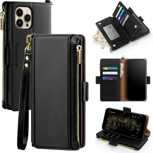 Miniatura 11 de Antsturdy Funda tipo cartera compatible con iPhone 11 Pro Max, funda de piel sintética con bloqueo RFID, funda para teléfono para mujeres y hombres
