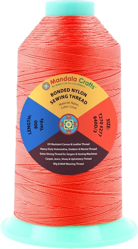 Miniatura 357 de Mandala Crafts - Hilo de nailon para coser cuero, tapicería, mezclilla y para trenzar el pelo; resistente, 1500 yardas, tamaño 69 T70 Marrón