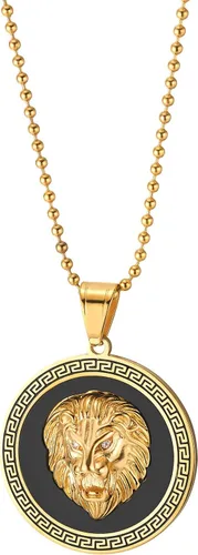 Miniatura 2 de COOLSTEELANDBEYOND Men Women Steel Embossed Lion Head Sunray Circle Medal Pendant Necklace