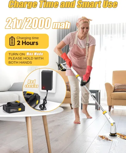 Miniatura 5 de Qimedo Limpiador eléctrico giratorio con dos baterías Q2 Pro, limpiador eléctrico de alta potencia de 1500 RPM para limpieza, cepillo de limpieza