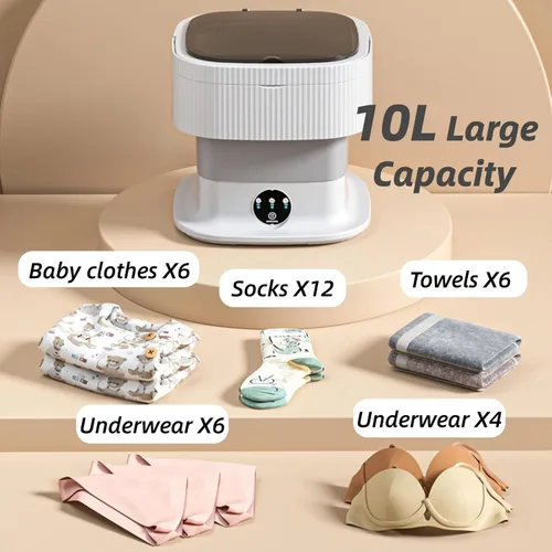 Miniatura 4 de Lavadora portátil de 10 litros con secadora giratoria plegable para ropa de bebé, ropa interior compacta, viajes, caravana, camping, dormitorio, Gris