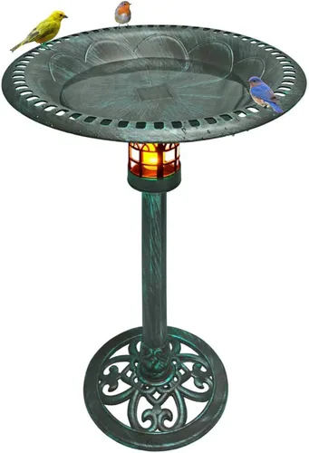 Miniatura 15 de Westcharm Bebedero para Pájaros de 29 Pulgadas, Ligero, de Resina Poli Verde Verdigris para Exteriores con Pájaros Decorativos y Base de Pedestal