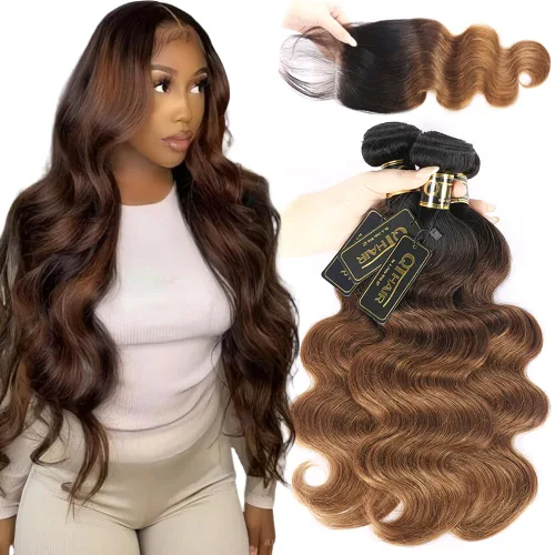 Miniatura 28 de QTHAIR Extensiones de cabello humano brasileño ondulado de grado 18A #613 con cierre de encaje HD 4x4