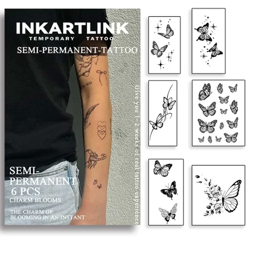 Miniatura 9 de INKARTLINK Tattoo Tech, 4 hojas de tatuaje semipermanente, tatuajes temporales de diseño artístico para adultos, dura 1-2 semanas, impermeable