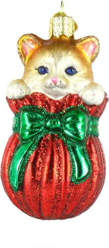 Miniatura 7 de Old World Christmas Adorno de cristal soplado de gatito del Himalaya gris para árbol de Navidad, decoración navideña artesanal, colección de gatos