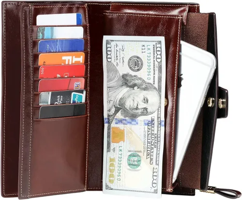 Miniatura 64 de Itslife - Cartera de piel sintética encerada para mujer con bloqueo de identificación de radio frecuencia (RFID), de gran capacidad, encerada