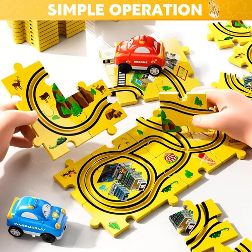 Miniatura 3 de Bennol Juego de Pistas de Autos de Carreras Rompecabezas de 56 Piezas Juguetes para Niños, Rompecabezas de Piso Pistas de Autos Regalos para Niños