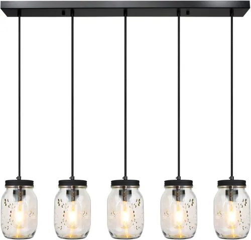 Miniatura 10 de Lámparas de Tarro de Vidrio Estilo Mason, Lámpara Colgante de 1 Luz para Isla de Cocina, Luminaria Estilo Granja Cerca del Techo para Cocina, 1