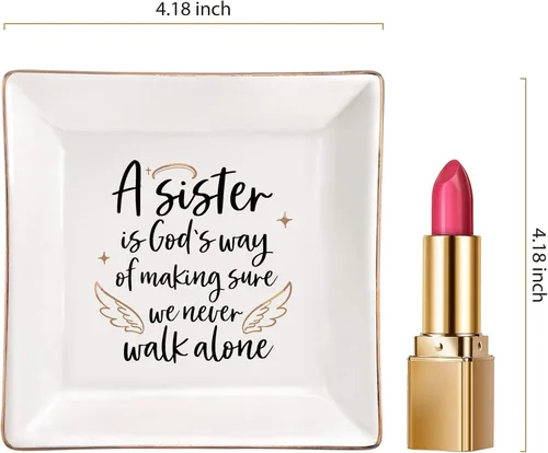 Miniatura 5 de ELEGANTPARK Plato de cerámica para anillos de regalo para hermanas para alma, hermana, amigos, plato de joyería, Navidad, Día de Acción de Gracias