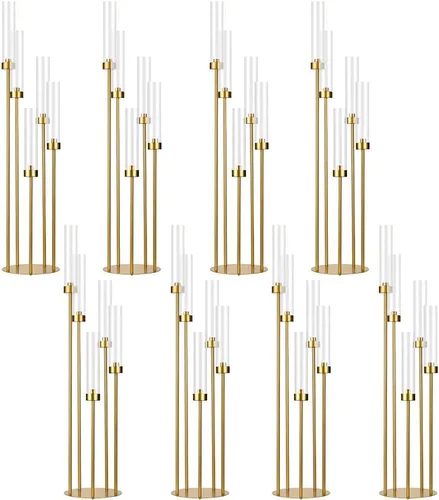 Miniatura 14 de Candelabro de 5 brazos con pantalla acrílica, juego de 4 candelabros dorados para mesa de boda, fiesta de cumpleaños, decoración del hogar, 39.4