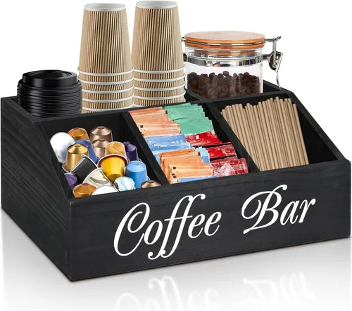 ugiftt Organizador de estación de café para mostrador, cesta de almacenamiento de cápsulas de café de madera, organizador de almacenamiento de
