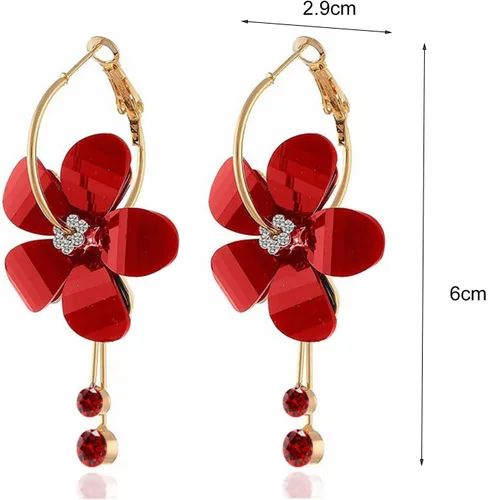 Miniatura 3 de 1 par de aretes colgantes con forma de gota y colgante, aretes colgantes florales con diamantes de imitación para mujeres, adolescentes, niñas