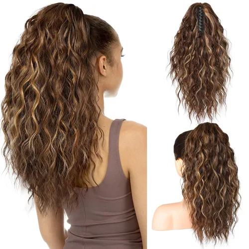 Miniatura 24 de SEIKEA 10" Extensión de Cola de Caballo Corta con Destacado de Garra, PT001 Ella Cabello Ondulado y Rizado Grueso, Clip de Mandíbula