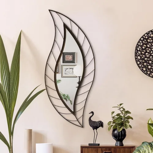 Miniatura 10 de ironsmithn Espejo Decorativo de Pared, Espejo de Lágrima de Hoja con Marco de Metal, 45" x 18.5" Espejo Negro Montado en la Pared para Tocador