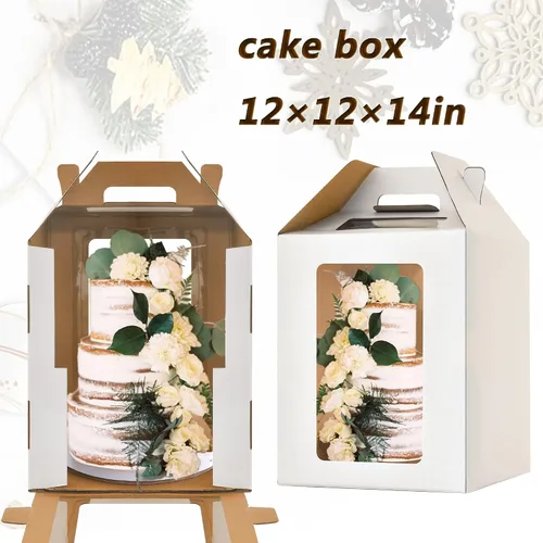 Miniatura 3 de Cajas de pastel de 12 x 12 x 14 pulgadas de alto con ventanas, portador de pasteles de 10 pulgadas y 12 pulgadas de alto, caja grande para tartas