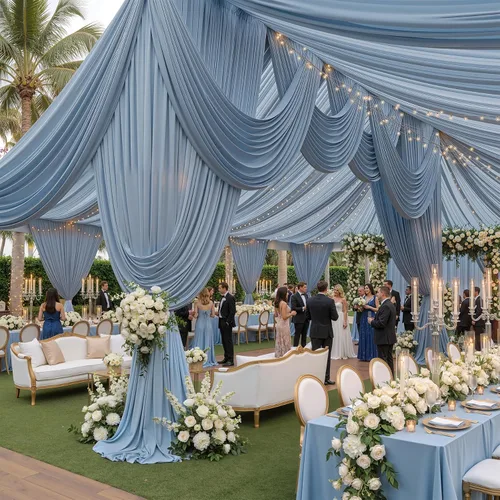Miniatura 24 de 2 paneles de cortinas de techo beige de 5 x 30 pies para fiestas de boda – 30 pies extra largas de poliéster grueso sin arrugas, decoración
