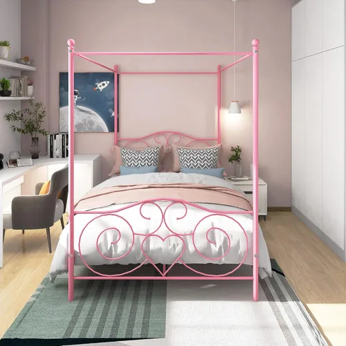 Miniatura 5 de Marco de cama tamaño matrimonial, listones de acero resistente y soporte con cabecero y estribo, no requiere somier (negro)