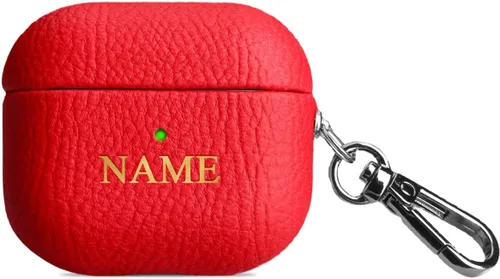 Miniatura 9 de Funda de cuero con iniciales personalizadas para Apple Airpods 3 2021, funda vegana de lujo con llavero con nombre personalizado en relieve y letras